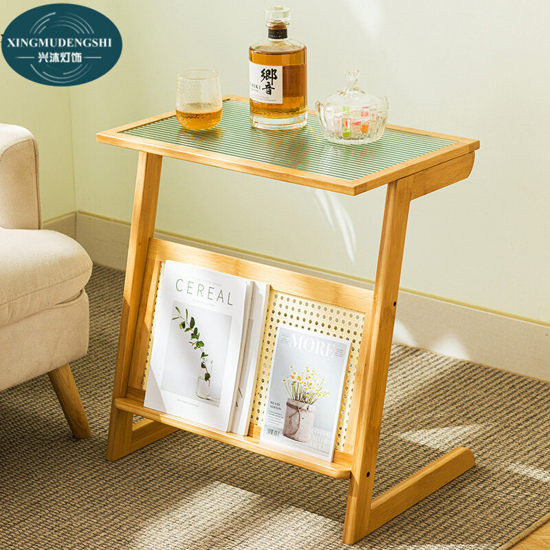 XMDS Side table small coffee table, bedside table, sofa side table, glass small house, square tea table, Japanese mini corner table