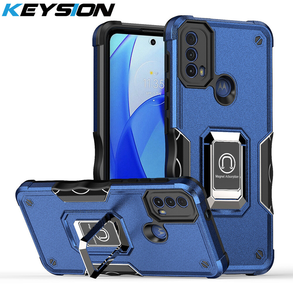 KEYSION Ốp Giáp Chống Sốc Cho Motorola MOTO E40 E30 E20 Ốp Lưng Điện Thoại Có Giá Đỡ Vòng Nhẫn Bằng Silicon + PC Cho MOTO G22 G200 5G G50