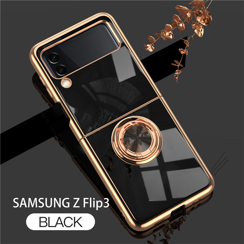 Gold Plating Casing For Samsung Galaxy Z Flip 3 4 Flip4 ZFlip3 ZFlip4 Case Full Cover Camera Ring Bracket Magnetic Car Electroplating Mobile Phone Case