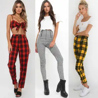 tartan skinny trousers womens