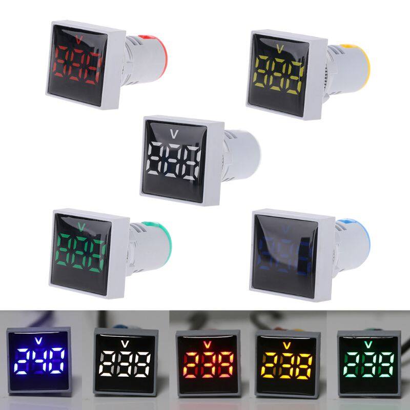 Vôn Kế Kỹ Thuật Số AD16 Đèn Báo Vôn Đồng Hồ Đo Điện Áp Hình Vuông AC 20-500V 22Mm Đèn LED