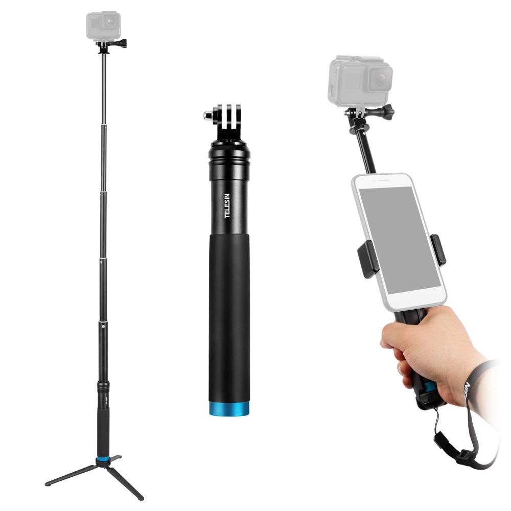 TELESIN Gậy Chụp Ảnh Tự Sướng Cầm Tay Có Thể Mở Rộng Cột Điều Chỉnh Hợp Kim Nhôm, Có Chân Máy, Giá Đỡ Điện Thoại Di Động Dành Cho Máy Ảnh Hành Động Điện Thoại Thông Minh