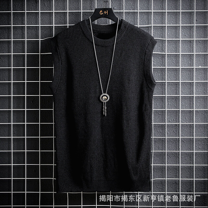 Sleeveless Sweater Solid Color Hoodless Casual Jacket Loose Spot Other Thin Brown Collarless Wool Vest