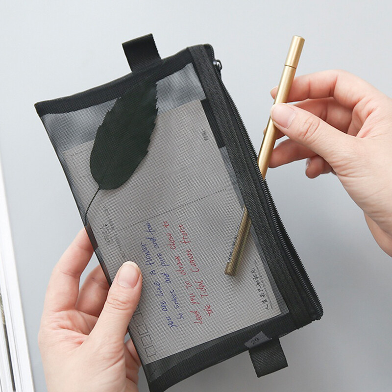 【ZNBY】Simple large-capacity transparent mesh pencil case Portable pencil case Pen case Large-capacity stationery bag