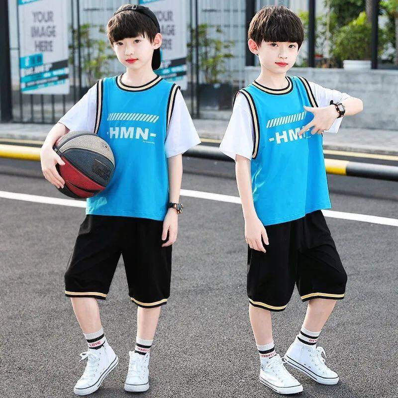 LANBAO quần áo trẻ em trai đồ thể thao bé trai 40kg quần áo thời trang bé trai áo thun bé trai size đại quần áo trẻ em trai 12 tuổi