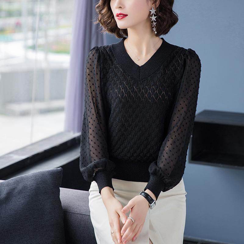 Women's new hollow breathable knitted sweater top women's long-sleeved fashion loose outer wear bottoming shirt trendy women