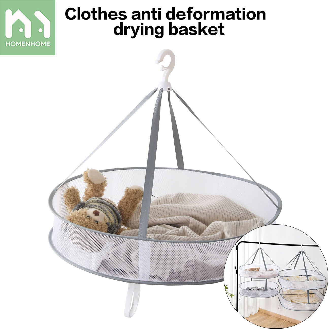 Homenhome Drying Net Hanging Basket Folding Dry Rack Dryer Bag Mesh Clothes Storage Basket Dryer Drying Rack