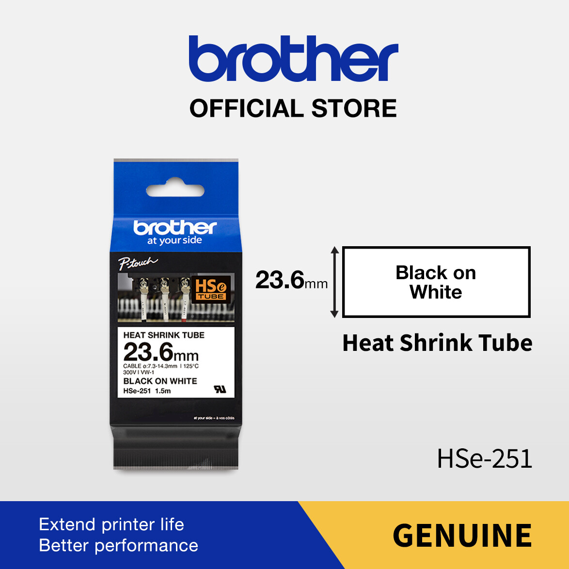 NineLeaf 3 rollen HSe HS 251 zwart op wit voor Brother HSe-251 HSe251 HS251 HS-251 P-Touch PT1400 PT1600 PT7500 23,6 mm x 1,5 m
