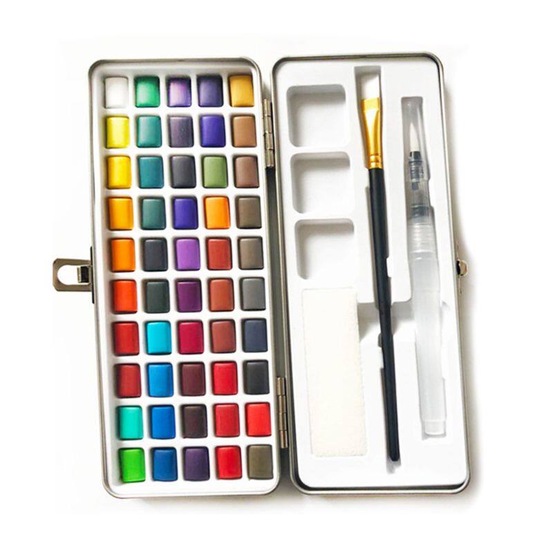 50 Colors Solid Watercolor Paint Pigment Set Portable for Beginner Drawing Art Supplies