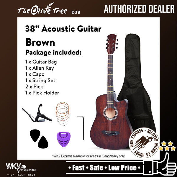 38 Inch (Custom Name/ Engrave) Acoustic Guitar Package (COMBO Set/ Gitar Akustik/ Gitar Kapok/ Engra Malaysia