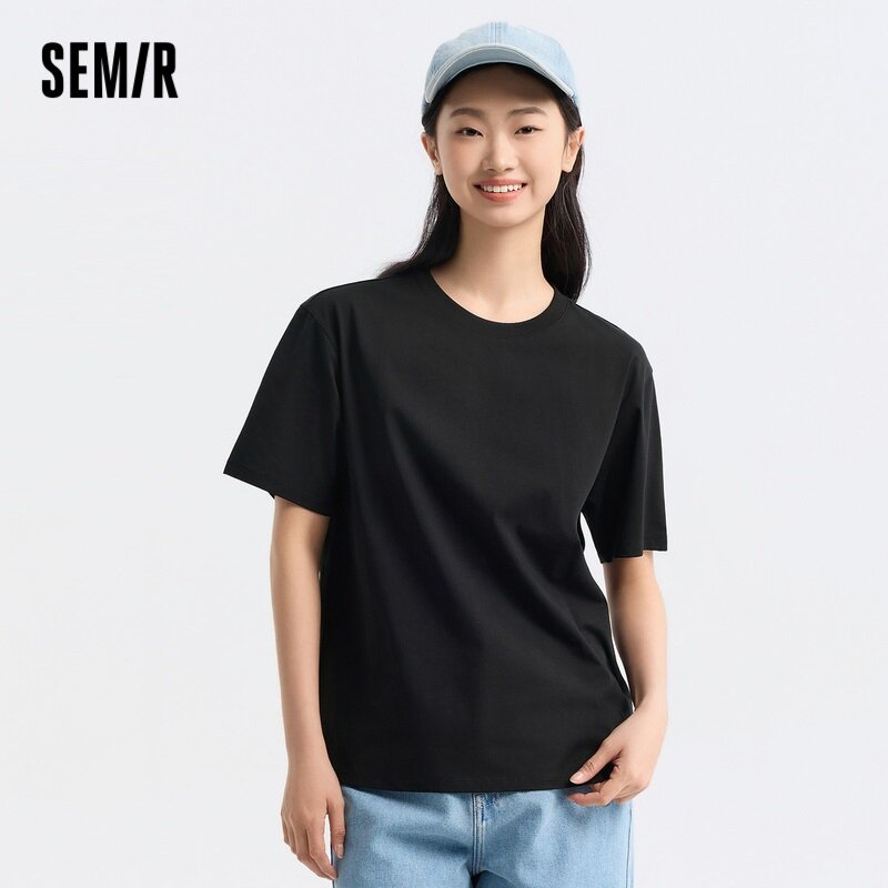 Semir Short Sleeve T-Shirt Women Antibacterial Loose Peplum 2024 Summer New Basic Solid Colour Round Neck Tops T shirt