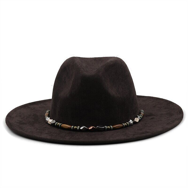 Fashion Women Men Pork Pie Hat Dad Suede Flat Fedora Hat Lady Gentleman Gambler Panama Trilby Hat With Fashion Band Size 58CM
