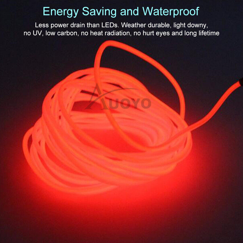 Auoyo 3 Meter LED Light Strip El Wire String Strip Light Cold Lights Strips Neon LED Light Decorative Lamp Car Rope Strip Light for Party Bar Christmas Halloween Automotive Car Interior Decoration