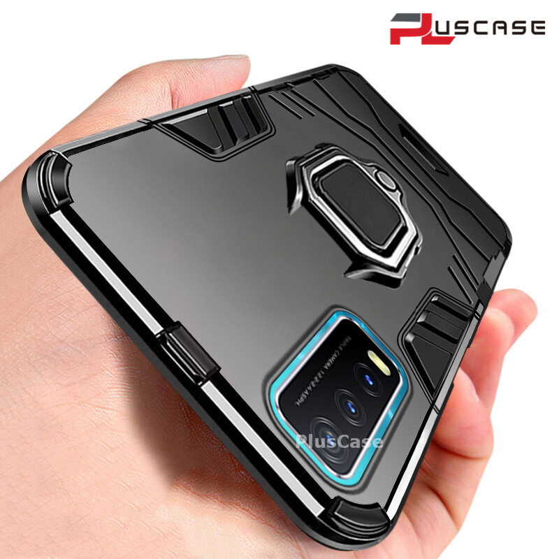 PlusCase for Vivo Y20 Y20s Y12s Metal Ring Stand Case Armor Back Protective Shockproof Hard Heavy Duty Casing
