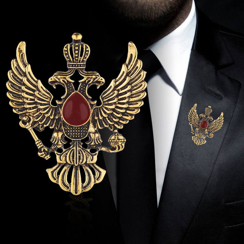 1* Collar Punk Lapel Pin Crown Shirt Pin Medal Double-headed Eagle Men's Badge Fashion Accessories Brooch Pins Jewelry Brooches