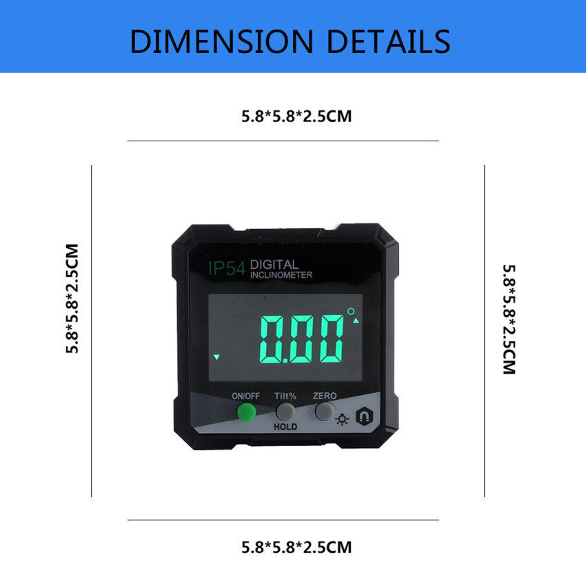 IP54 4x90° Digital Inclinometer Angle Protractor Backlight Protractor Slope Meter Single-Side Magnetic Electronic Goniometer（Without Battery）