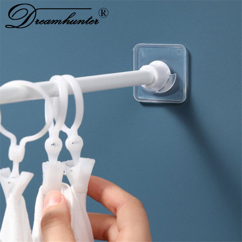Dream Hunter 2/4 Pcs Transparent Curtain Rod Holder Rack Self Adhesive for Hanging Curtain Rod Bathroom Organizer Bracket Support Rack No Drilling