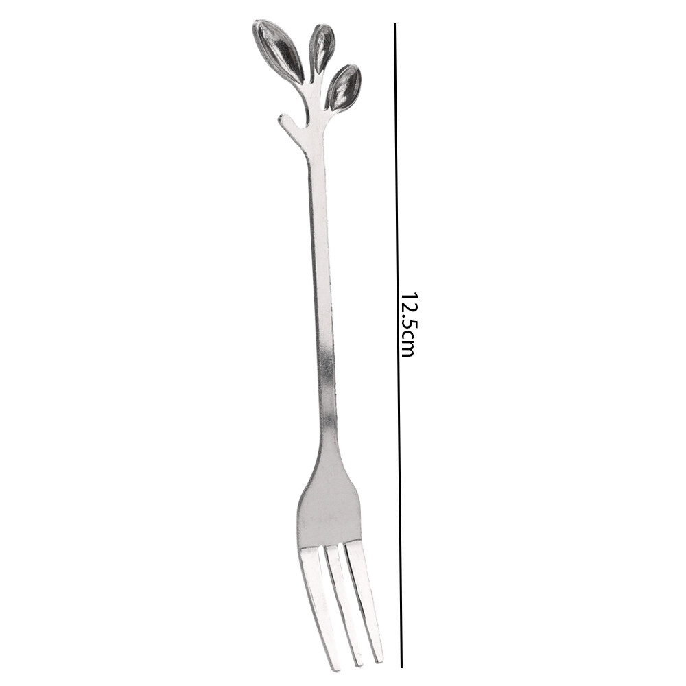 1/4PCS Creative Leaf-shaped Stainless Steel Spoon Fork Set Household Fruit Salad Ice Cream Spoon