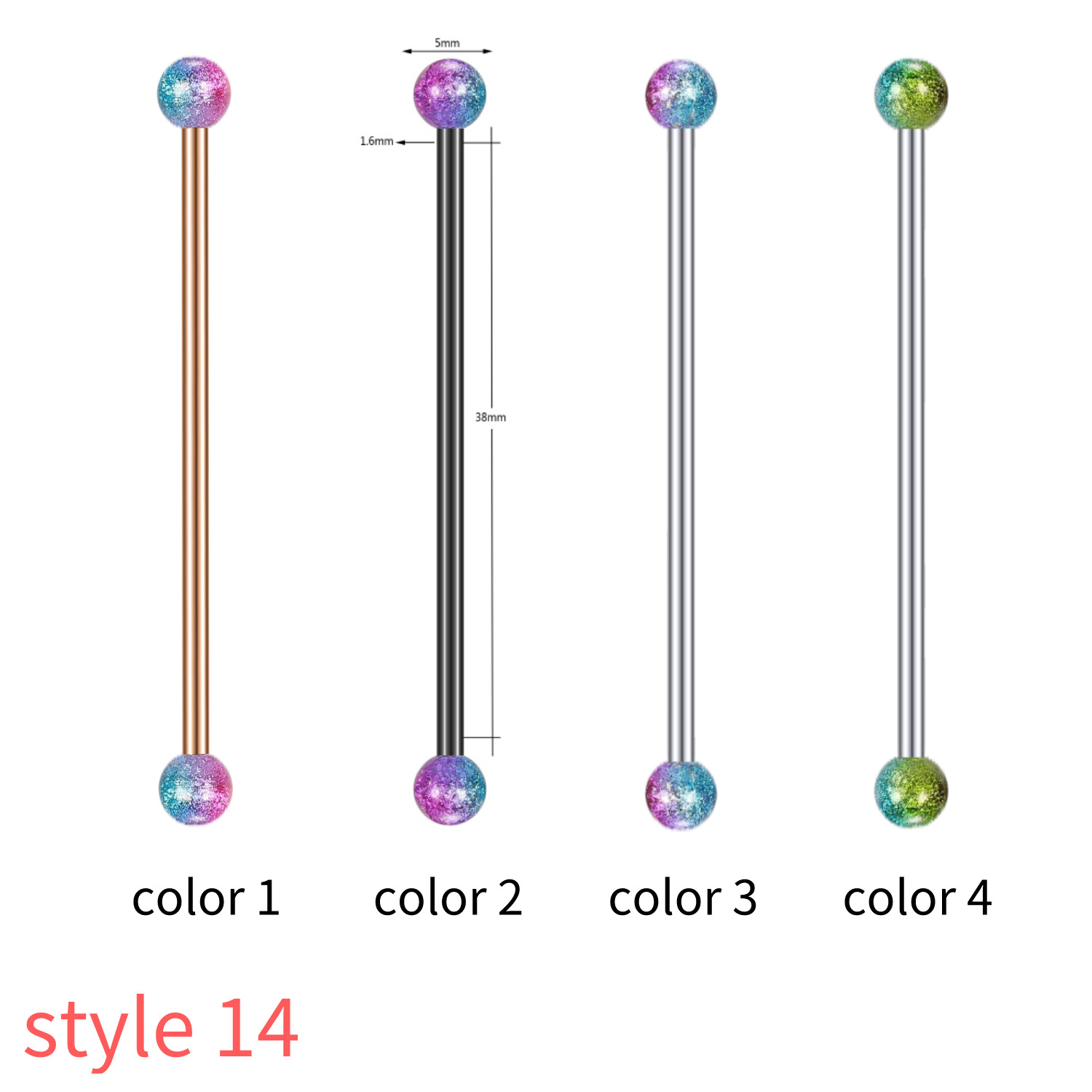 1 PC Straight Barbell Piercings 4 Color Stainless Steel Long Ear Studs 14G Heart Ear Cartilage Piercing Body Jewelry
