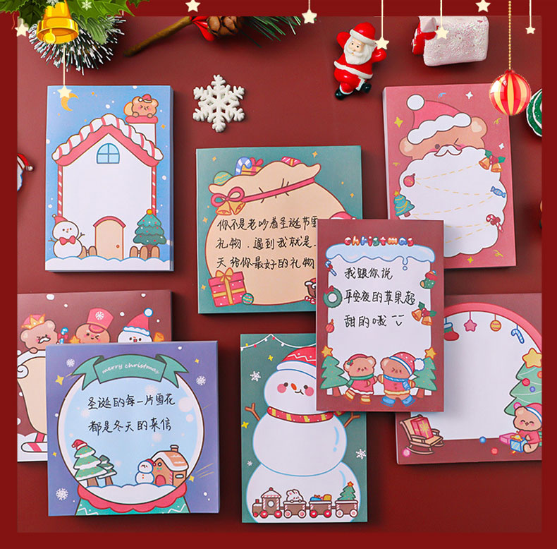 50Sheets Cartoon Christmas Post-it Notes Christmas Series Writing Paper Sticky Memo Pad Message Notes Decorative Notepad Paper