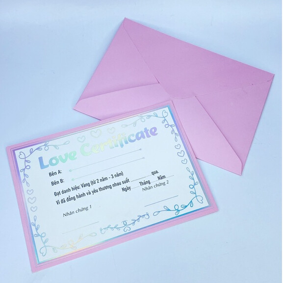 Chứng chỉ yêu tình dành cho các cặp đôi - Love Certificate