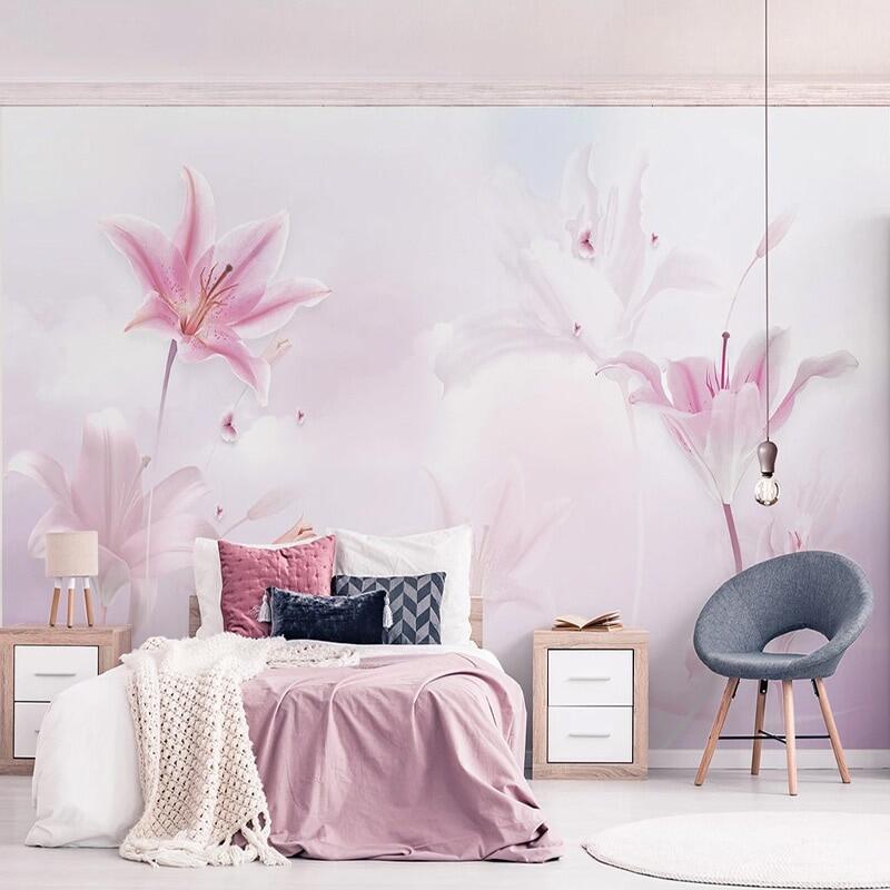 Custom 3d Wallpaper Modern Pink Lily Clouds Wall Painting Living Room  Wedding House Romantic Background Wall Decor Fresco | Lazada Singapore
