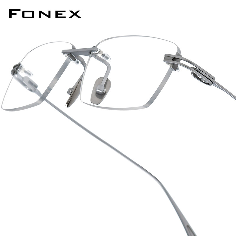 FONEX Titanium Glasses Frame Men New Rimless Square Matte Eyeglasses Optical Frame Eyewear Act-fix
