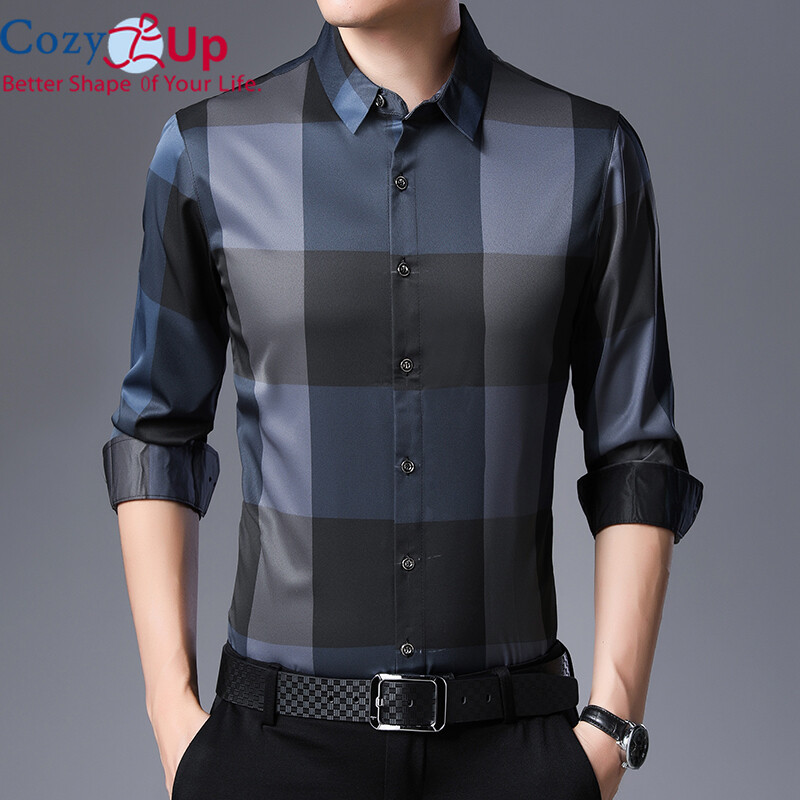 Cozy Up Dress Shirt Men Spring Long Sleeve Plaid Shirts Slim Fit Camisa Masculina Casual