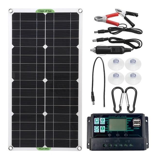 12/24v 100w solar panel kit monocrystalline with 30a/60a/100a controller dual usb output for car/boat waterproof solar panel