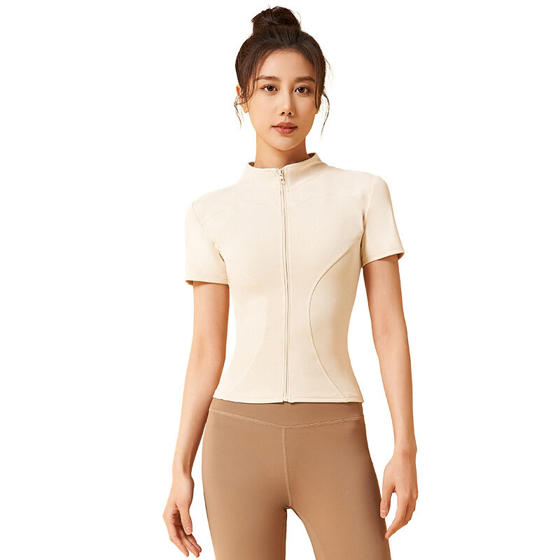 SUPERFLOWER Women's Stylish Breathable Yoga Short-sleeved Top with Full Zip and Slim Fit Jacket for Outdoor Running and_voghion.com