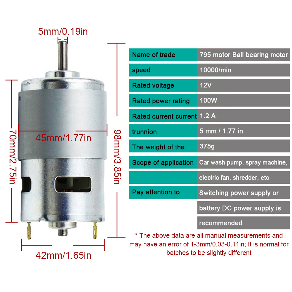 Diymore slope 775/792/895 dc motor dc 12v max 12000rpm ball bearing large torque high power low noise electronic component motor