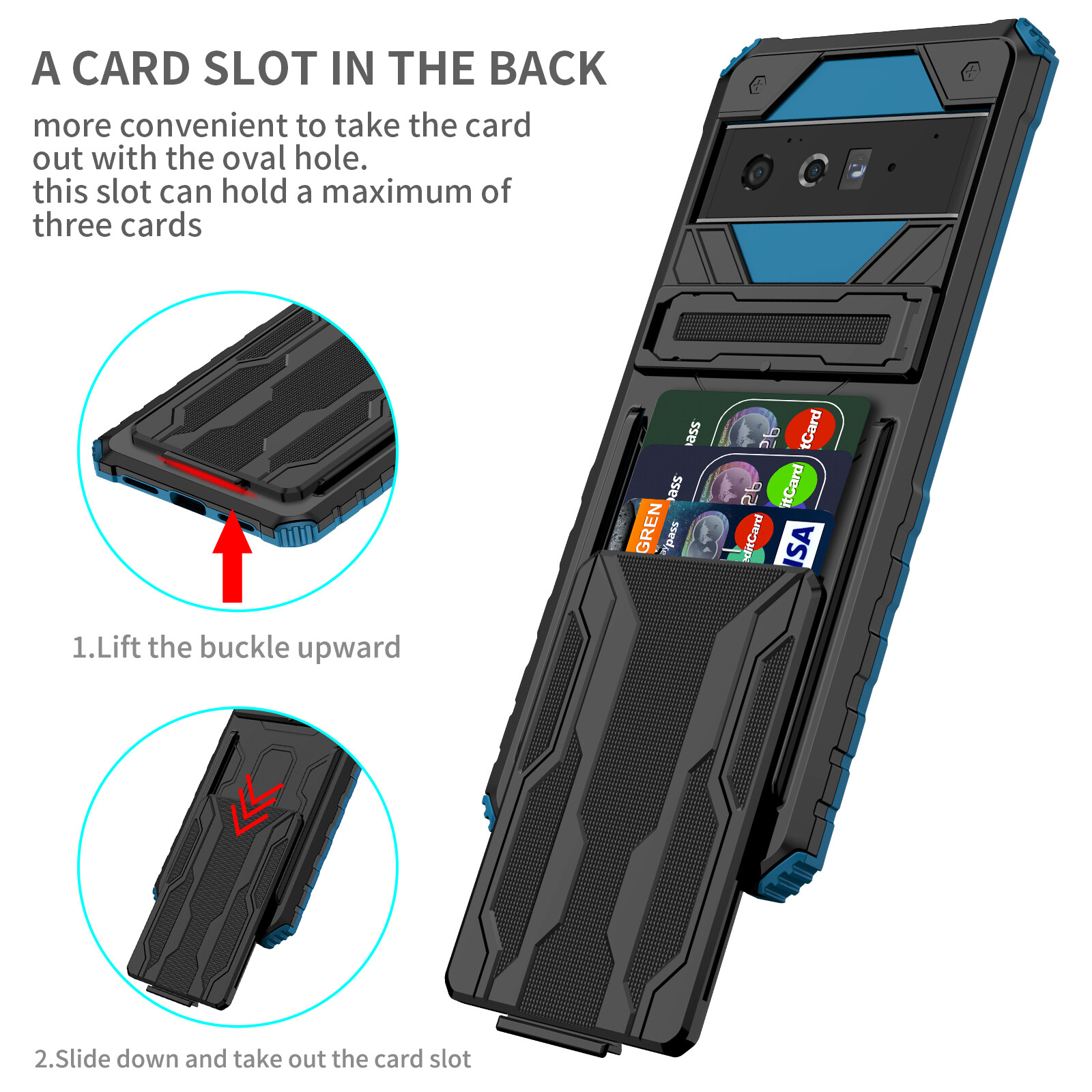 For Google Pixel 6 Pro Pixel 8 Pro Case Cover Rugged Shockproof Protective Card Slots Holder Hybrid Magnetic Kickstand Phone Case Cover