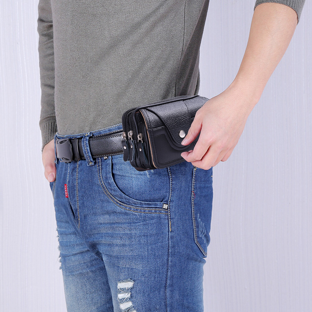 Men PU Waterproof Waist Bag Mobile Phone Belt Pouch Multi-function Wallet