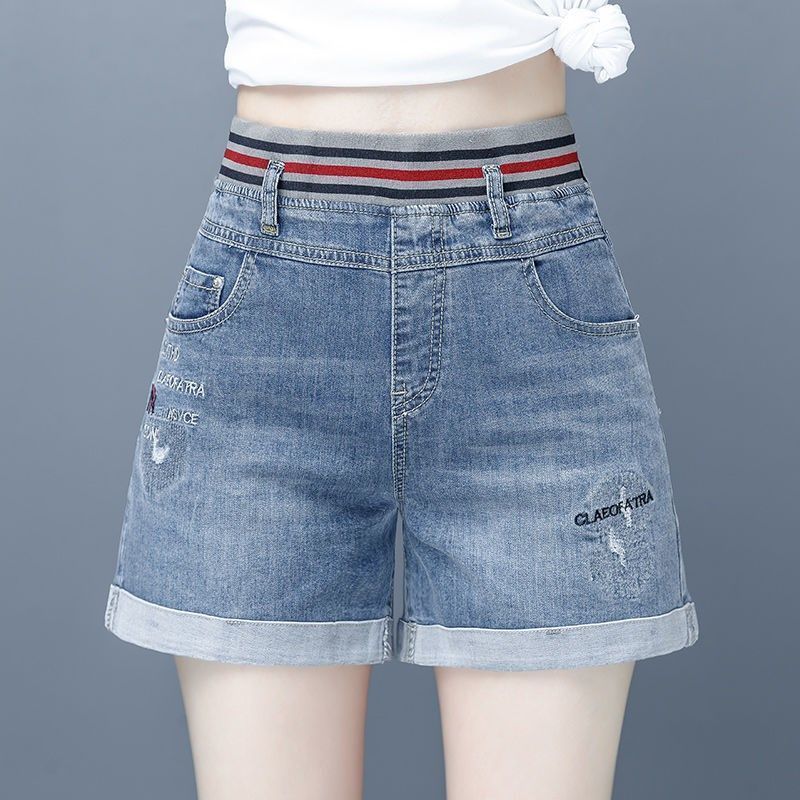 Women's Shorts Summer New Loose Fitting Elastic High Waisted Denim Shorts Women's Clothing