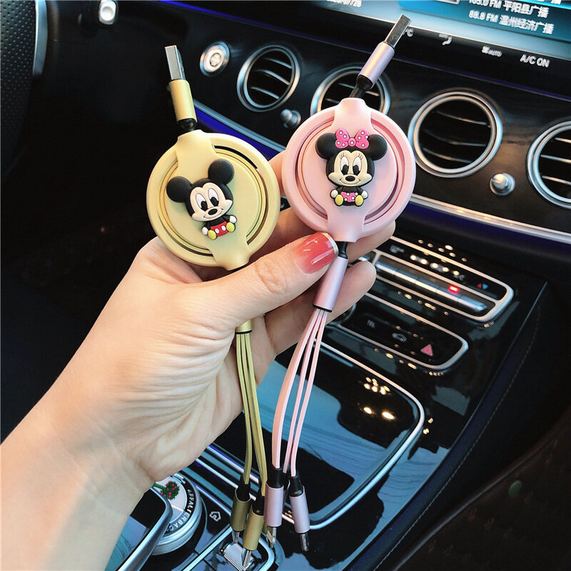 Multi-function Car Fast Charging Type-c Micro Apple Retractable Car Data Cable Charging Cable 1.2M Data Cable Three-in-one Charger
