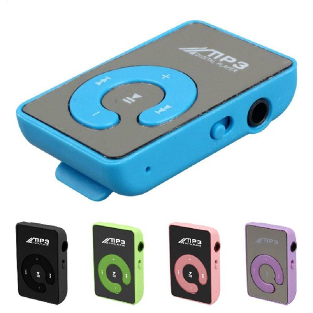 Mirror Surface Mini MP3 Player with Clip USB Charging Portable Music Playing Device Multifunctional Built-in Battery