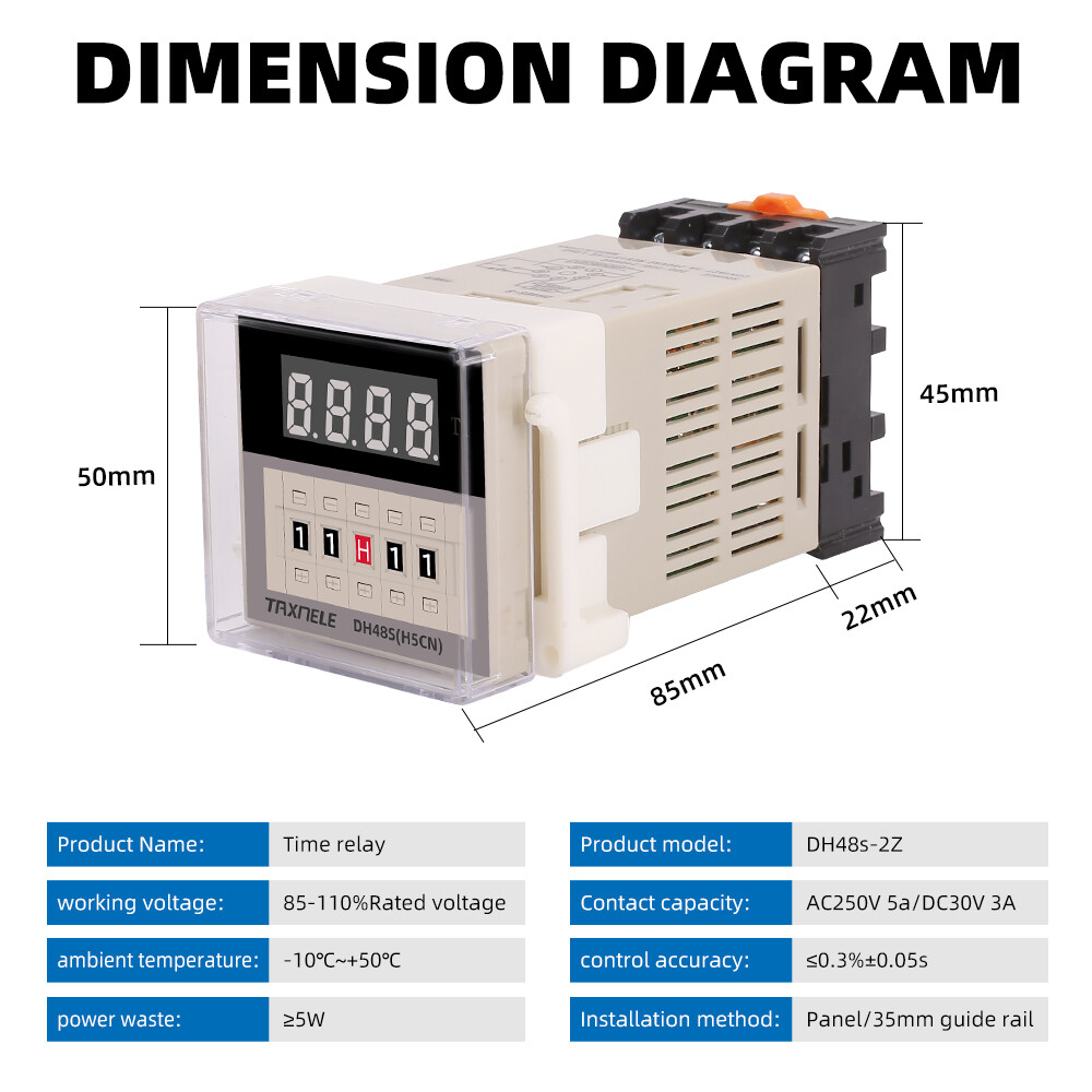 DH48S-2Z Công Tắc Rơ Le Thời Gian Lập Trình Kỹ Thuật Số Hẹn Giờ Trễ 220V 12V 24V 0.01S-99H 99M 8 Chân SPDT 2 Danh Bạ Nhóm