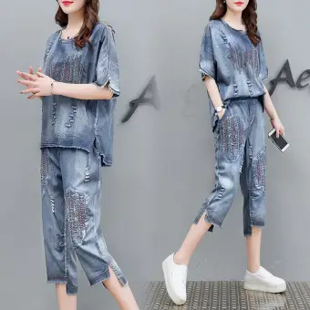 blue jean pant suits