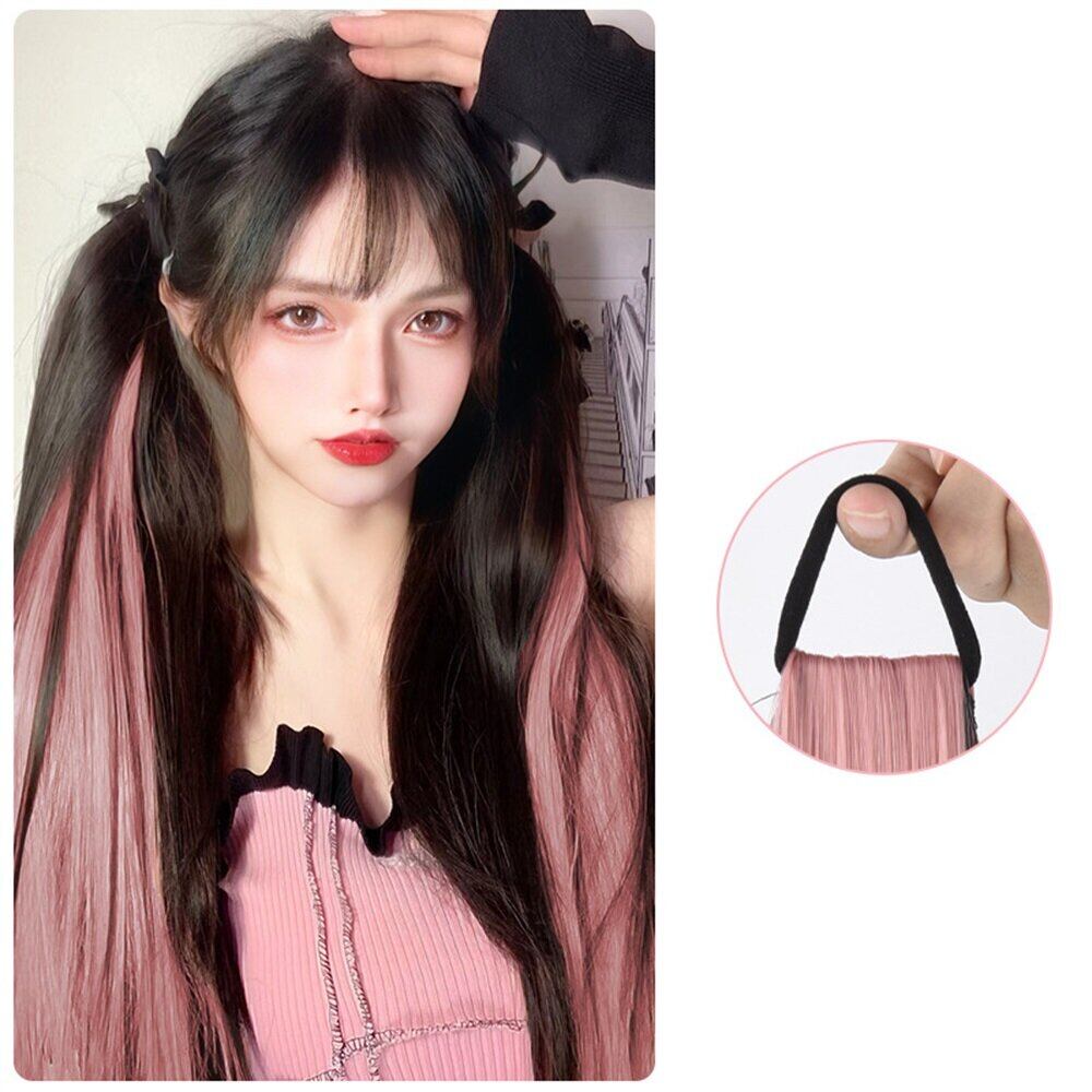 Long Curly Hair Pink Hair Dye Extensions Double Ponytail Wig Pink Synthetic Hair Accessories