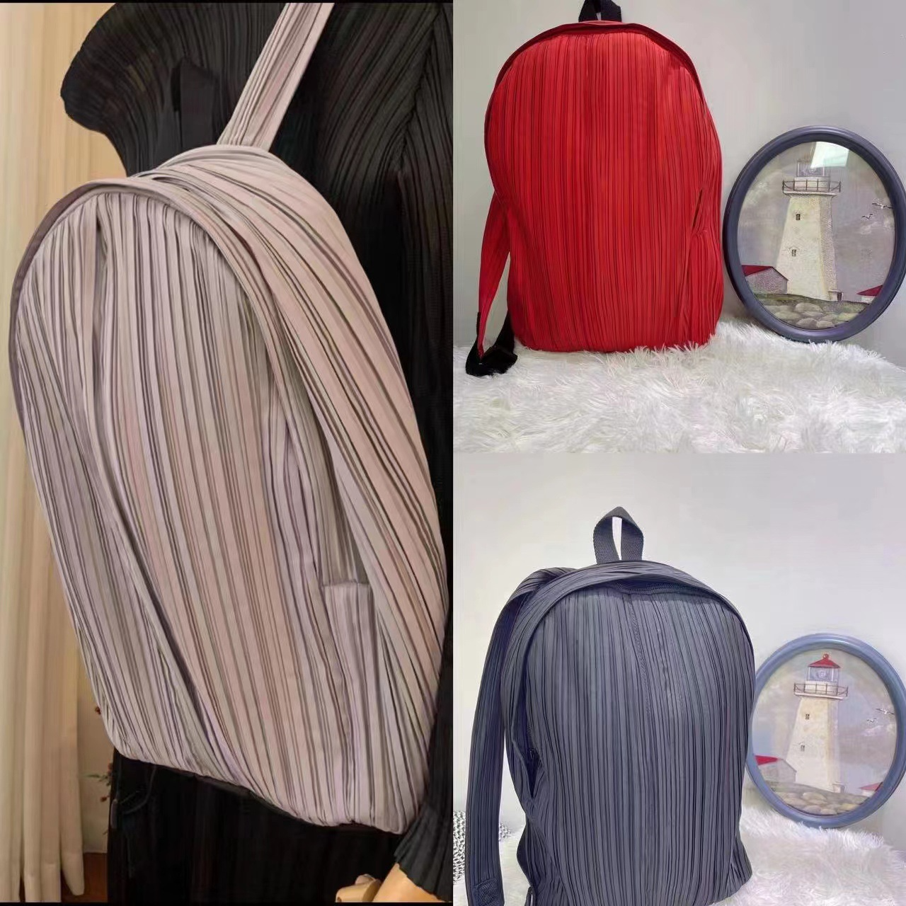 Pleated Backpack Bag Lightweight Casual Backpack Special-Interest Design Adjustable 2023bb-2