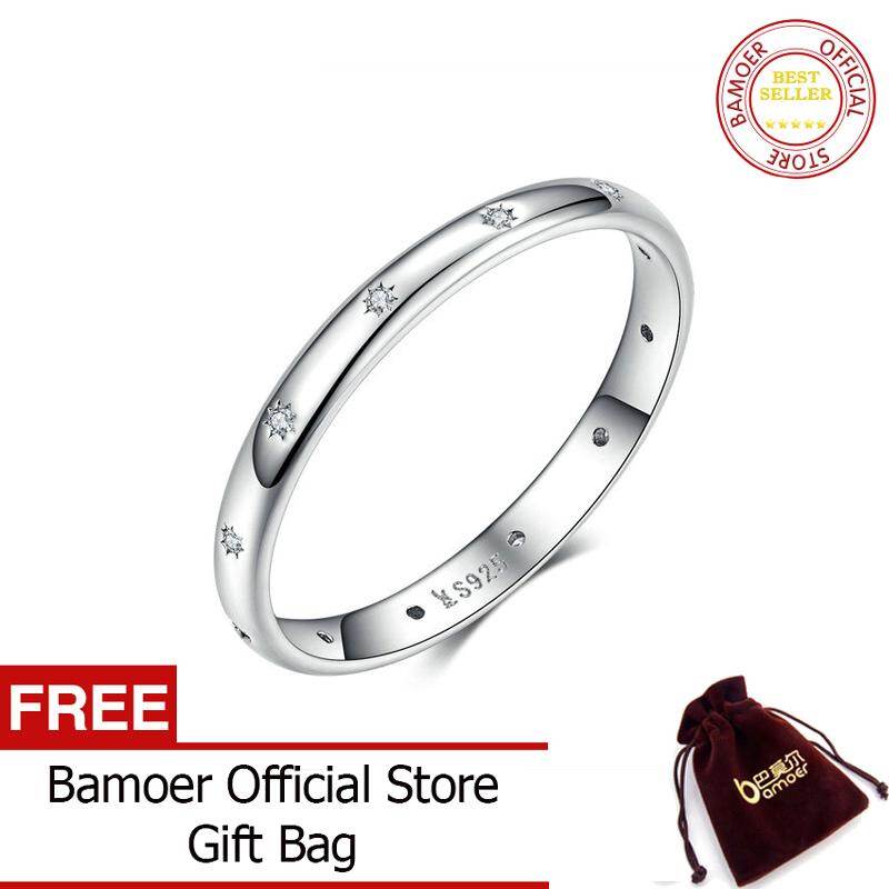 BAMOER Engagement Silver Finger Rings for Women and Men Clear CZ Wedding Statement Sterling Silver 925 Jewelry SCR546