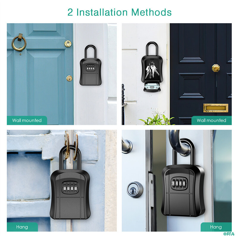 ORIA Key Storage Lock Box, 4 Digit Combination Key Safe Security Box 5 Keys Capacity for House Key Storage Combo Door Locker