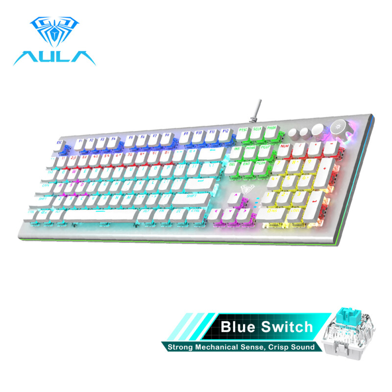 AULA S2096 Mechanical Gaming Keyboard Multimedia Alloy lighting Knob 104 keys Anti-ghost Marco Programming Backlit keyboard for PC Game Singapore