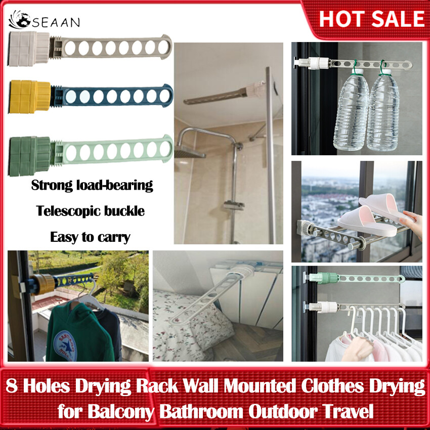 Drying Rack Balcony Clothes Drying Rack Wall Mounted Clothes Drying Rack Bathroom Drying Rack Indoor Space Saving 8 Holes