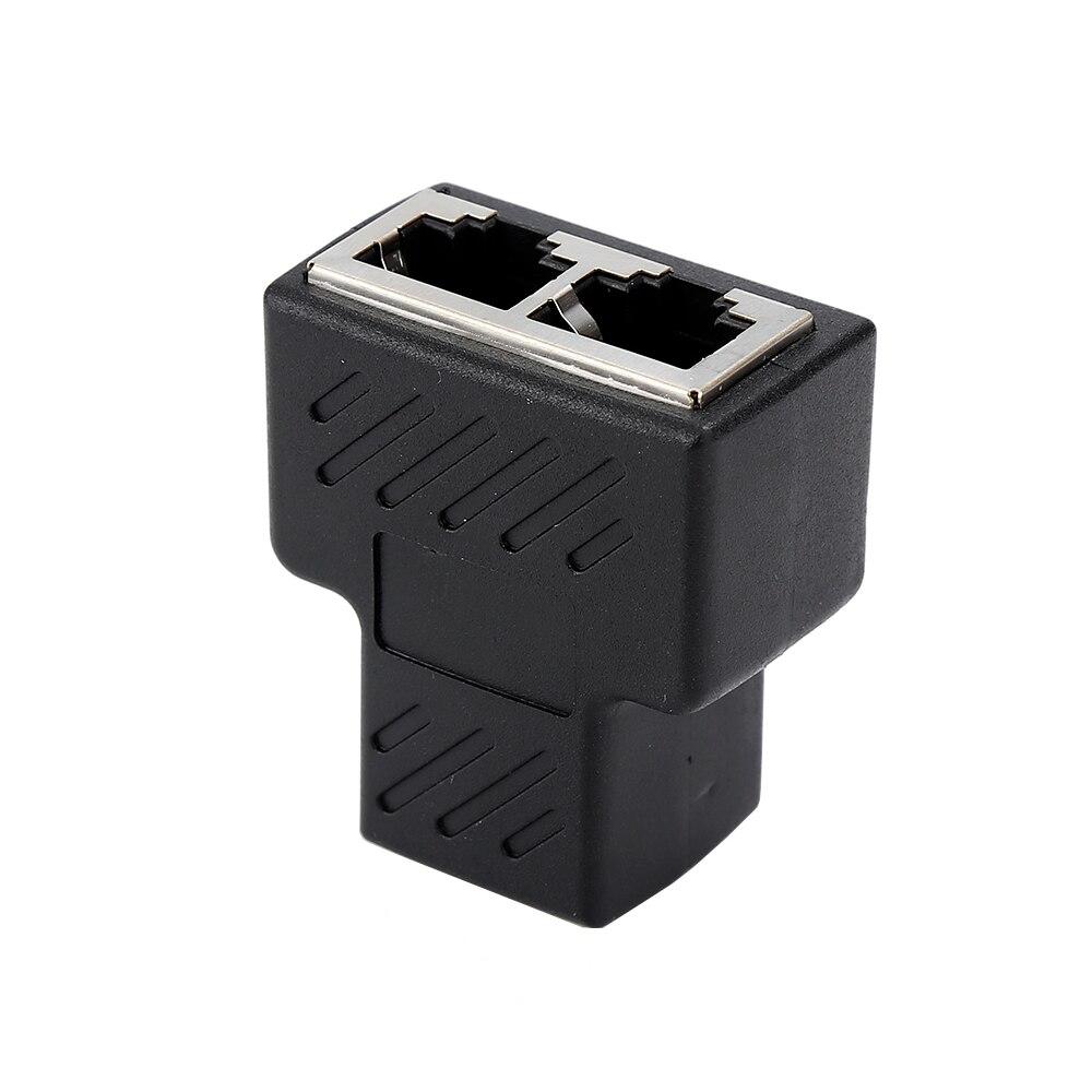 1pc Black 1 To 2 Lan Rj45 Connector Network Cable Splitter Extender Plug Adapter Oxygen Free Copper Conductor