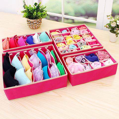 BHShop 4Pcs Collapsible Clothing Storage Boxes Underwear Closet(Rose)