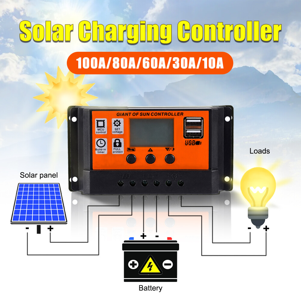 MPPT/PWM Solar Panels Battery Charge Controller 10A 30A 60A 80A 100A Automobile Solar Panel LED Display Dual USB 5V Charging Regulator Equipment