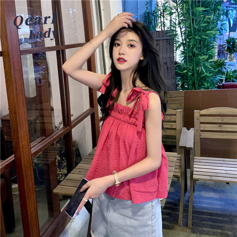 QearlLady Sweet and spicy wind sleeveless wear small halter lace pleated summer vest top woman 504b113