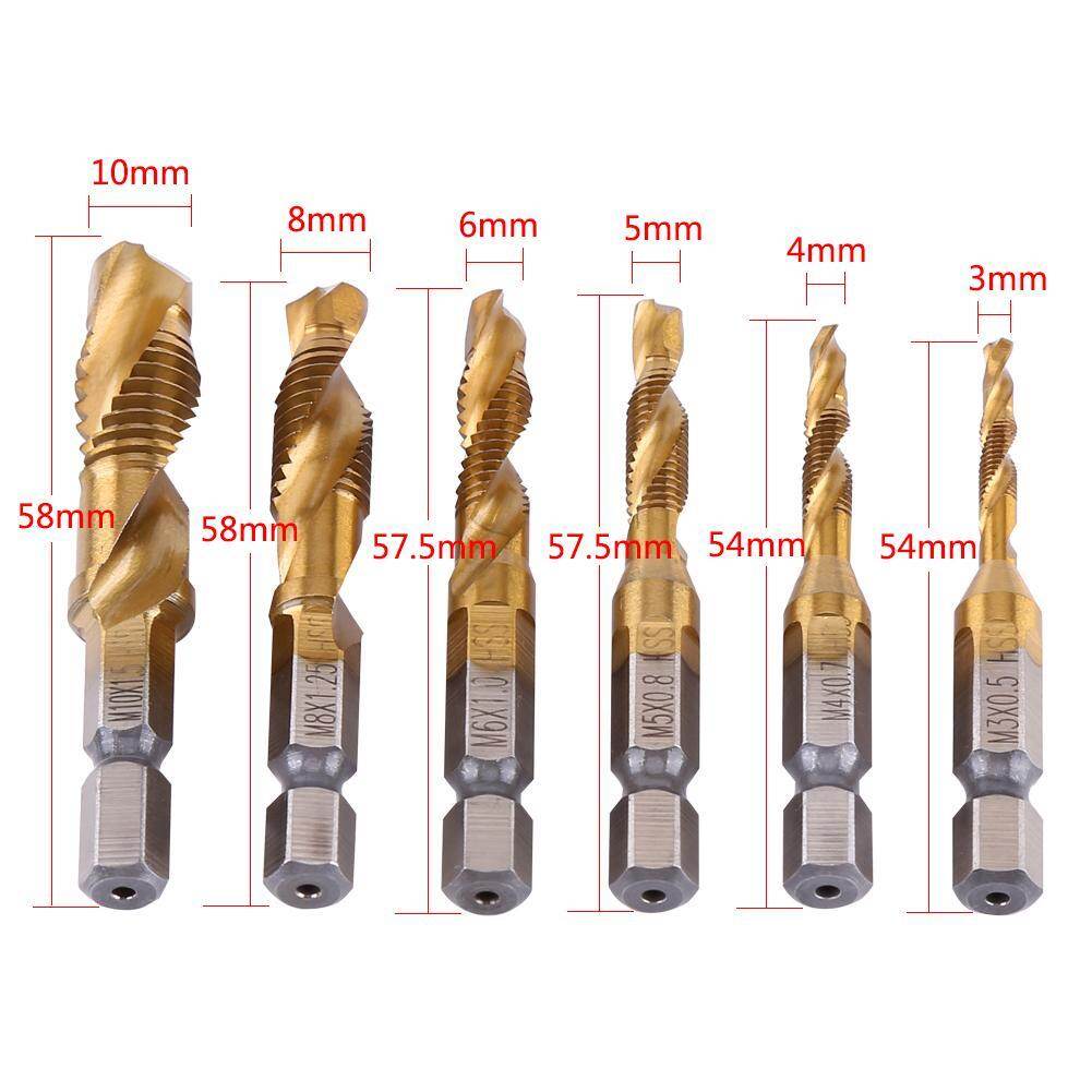 Zonejoy Set 6 mũi khoan HSS mạ titan tạo ren M3-M10 đầu nối lục giác 1/4 - INTL
