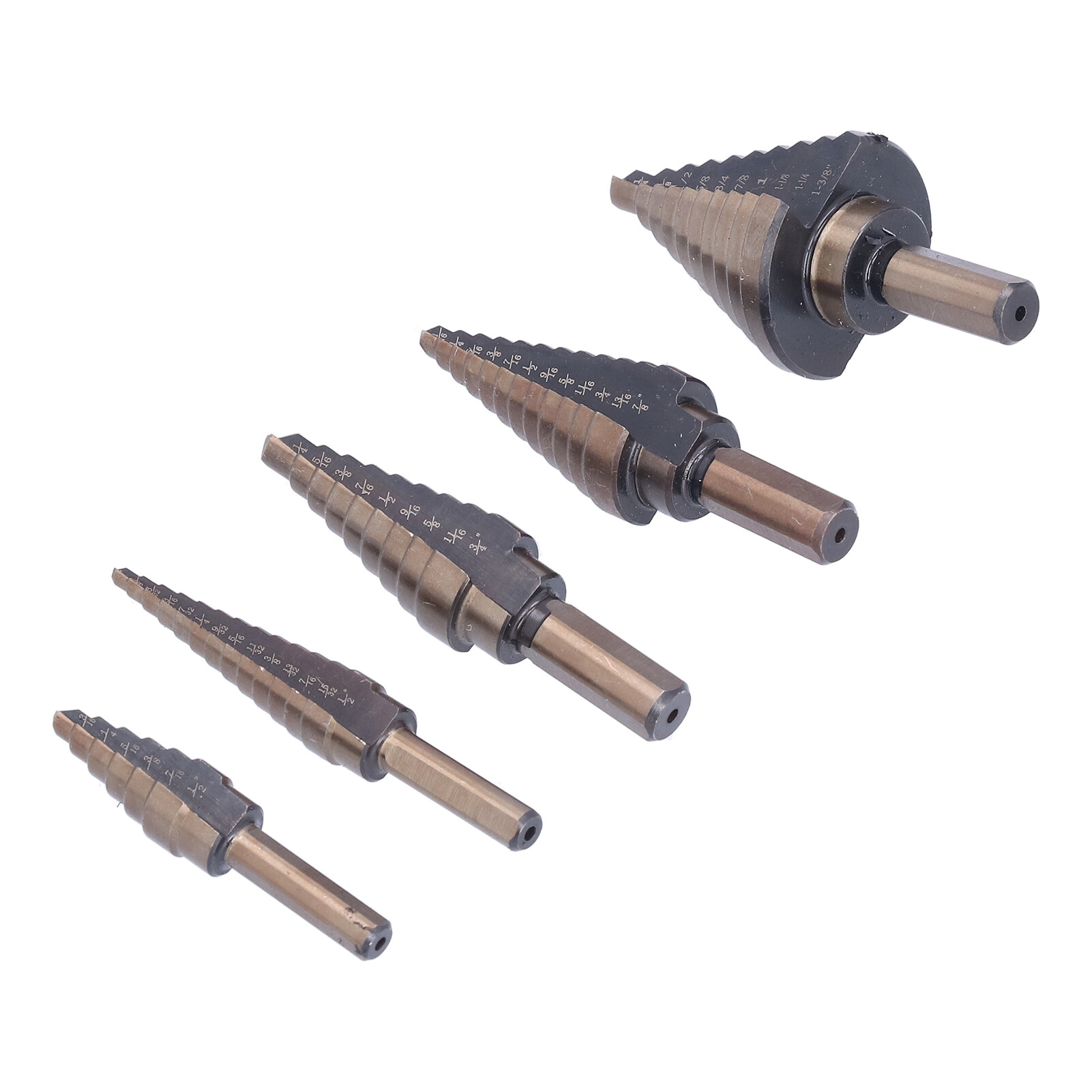 5 Pcs Step Drill Bit Set Spiral Groove Step Drill Bit Kit with Aluminum Case for Woodworking